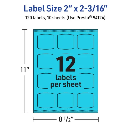 Avery Bright Blue Paper Labels, 2" x 2-3/16" Arched Square {5}