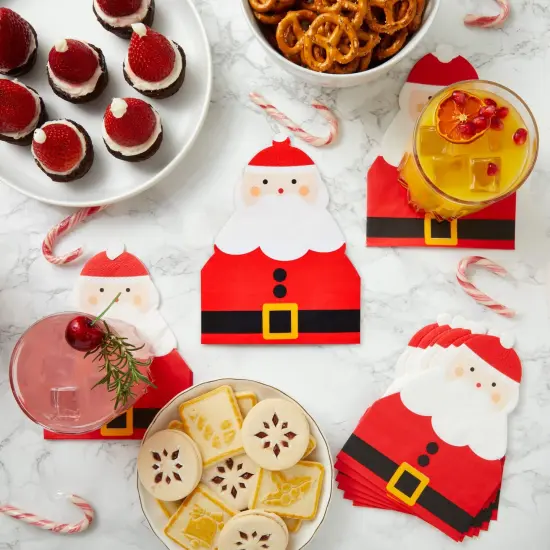 50 Pack Santa Claus Christmas Paper Napkins for Holiday Party Supplies (5 x 6 In) Red {2}