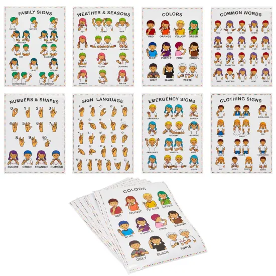 Sign Language Posters for Kids, Teacher Classroom Supplies (13 x 17 In, 8 Pack) Multicolor {1}