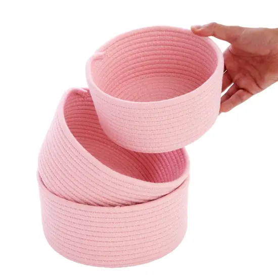 Farmlyn Creek 3-Pack Cotton Woven Baskets for Storage, Pink Rope Montessori Organizer Set for Storing Toys, Household Items, Supplies ( 3 Sizes in Small, Medium and Large) {7}