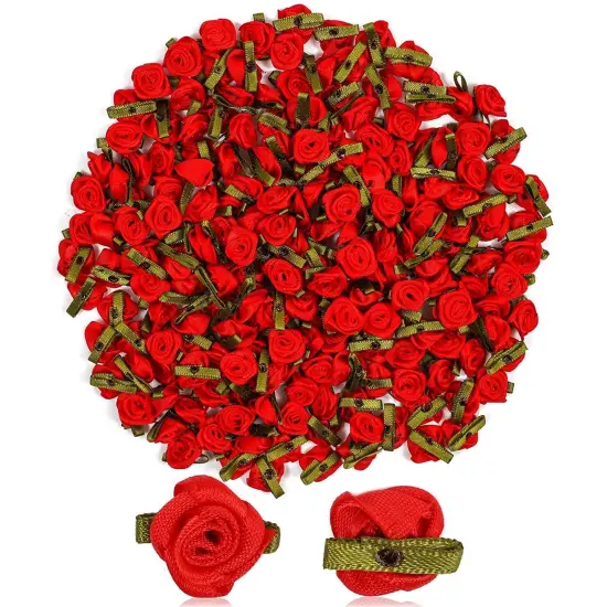 Bright Creations 200 Pack Ribbon Red Rose Flower Heads for Faux Floral Decor, Bulk Artificial Flowers, Fake Roses for Valentine&rsquo;s Day, Gift Wrapping, Crafts and Party Supplies (0.6 inch) {1}