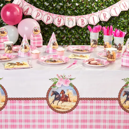 3 Pack Horse Plastic Table Covers, Cowgirl Birthday Party Supplies for Girls (54 x 108 In) Pink {2}