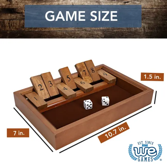 WE Games 9 Number Shut the Box Board Game with Walnut Stained Wood, 11 in. {3}