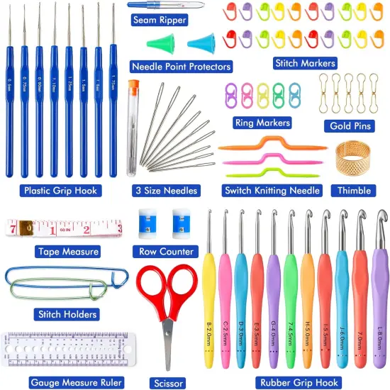 82 Pcs Crochet Hook Set, 19 Sizes 0.6mm-8mm(L), Ergonomic Soft Grip Handles Crochet Needles (11 Sizes) Kit with Bag {2}