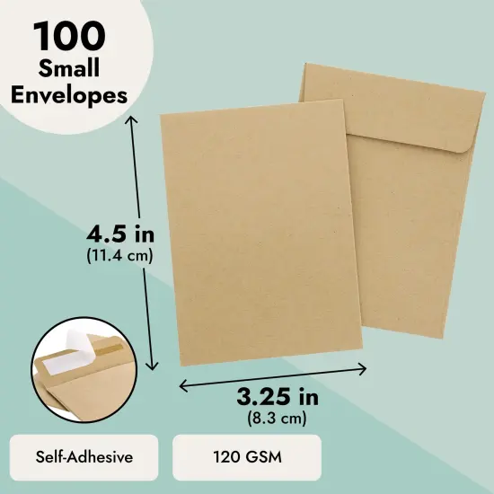 100 Pack Small Seed Saving Envelopes - 4.5x3.25 Self Adhesive Blank Packets for Coins, Stamps, Mini Parts Storage (Brown) {4}