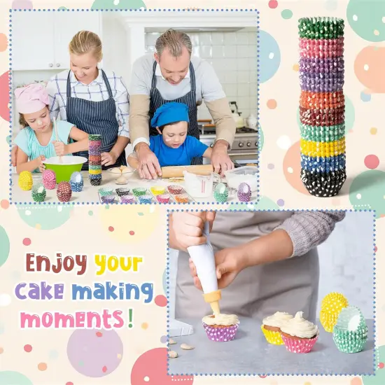 Mini Cupcake Liners Baking Cups - R HORSE 600Pcs Polka Dots Mini Size Cupcake Cups for Baking, Multi-color Disposable Cupcake Paper Baking Cups Cupcake Wrapper, Gift for Women Baking Cooking Lovers {4}