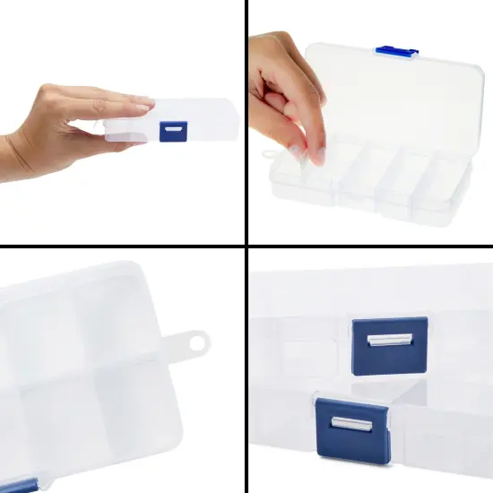 12 Pack Mini Clear Storage Containers with 10 Grid Dividers, Small Plastic Tackle Boxes for Beads, Buttons, DIY Jewelry (2.5 x 5 In) {6}