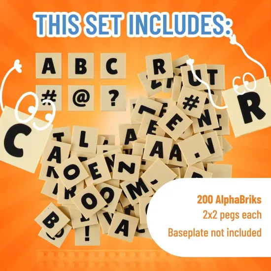 Strictly Briks AlphaBriks, 200 Pieces, 2x2 Alphabet Letter Bricks with Drawstring Bag, Easy to Remove, Fun and Educational Tool, 100% Compatible with All Major Brands Multicolor {3}