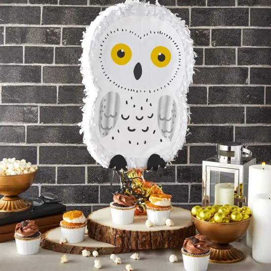 Small Owl Pull String Pinata for Woodland Birthday Party Decorations (17 x 13 In) White {2}