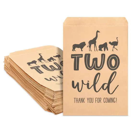 2nd Birthday Decorations for Kids, Girls Boys Two Wild Birthday Party Favor Bags 5 x 7.5" Brown {1}