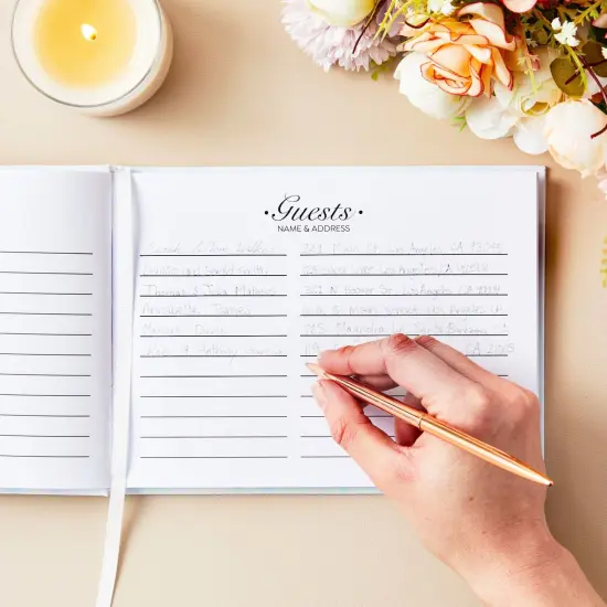 Floral Guest Book for Reception, Baby Shower with 56 Sheets/112 Pages, Bookmark Ribbon (8x6 in) Blue {3}