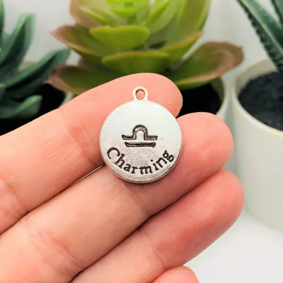 Silver Libra Zodiac/Astrology Coin Charms, 17x20mm {3}