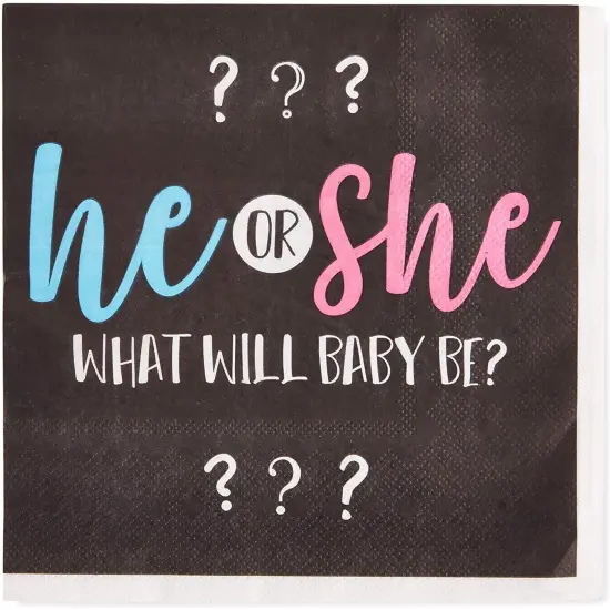 Gender Reveal Paper Napkins, He or She Party Supplies (6.5 x 6.5 In, 100 Pack) Multicolor {4}