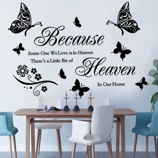 Wall Stickers Quotes Saying Wall Decals Because Someone We Love is in Heaven Decal Peel and Stick Lettering Words Wall Art Decals Vinyl Inspirational Religious Wall Sticker for Home Family Room Decor {1}
