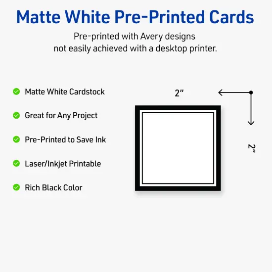 Avery Printable Square Cards, Double Black Border, 2" x 2", Matte White Square Cards, Laser/Inkjet, 120ct, Great for Business Cards {2}