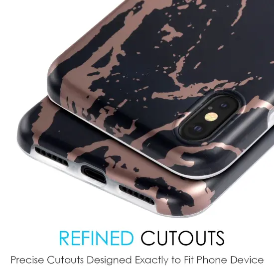 Insten [Unique Design] Case compatible with Apple iPhone X, [Marble Pattern] TPU Rubber Candy Skin Case Cover Compatible With Apple iPhone X, Black & Rose Gold {3}