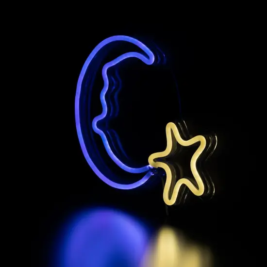 Northlight LED Moon and Star Neon Lighted Wall Art - 15" Blue {6}