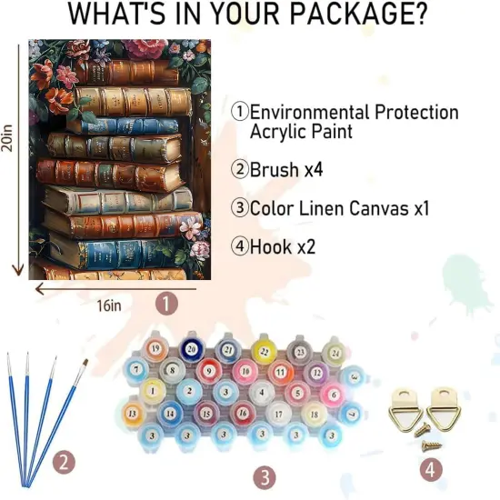 DIY Book Paint by Numbers Kit for Adults,Books Oil Acrylic Painting Kits for Adults Beginners on Canvas,Unframed Flowers Paint by Number Kits for Home Wall Decor 16 X 20 Inch. {2}
