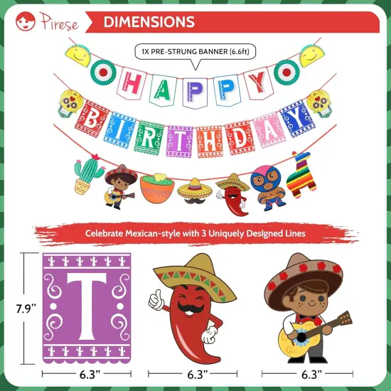 Mexican Happy Birthday Banner, Mexico Fiesta Birthday Party, Mexican Decorations, Taco Decorations | Cinco de Mayo | Mexican Party Supplies {3}