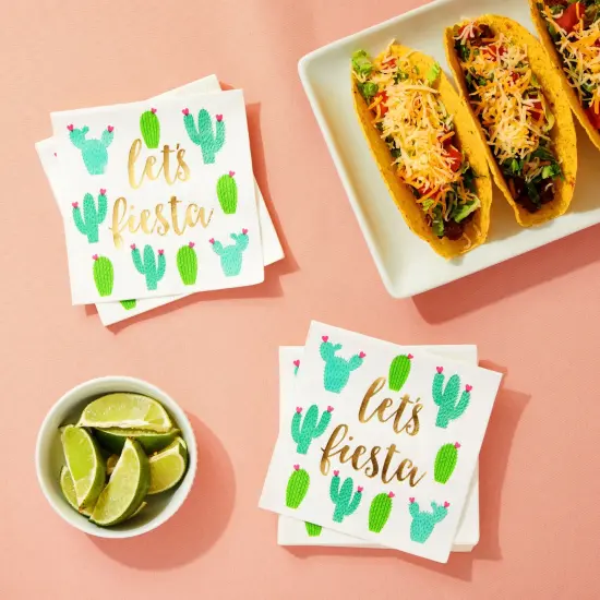 50 Pack Let’s Fiesta Taco Napkins for Party, Cinco De Mayo Party Decorations, Paper Margarita Napkins (5x5 In) {3}