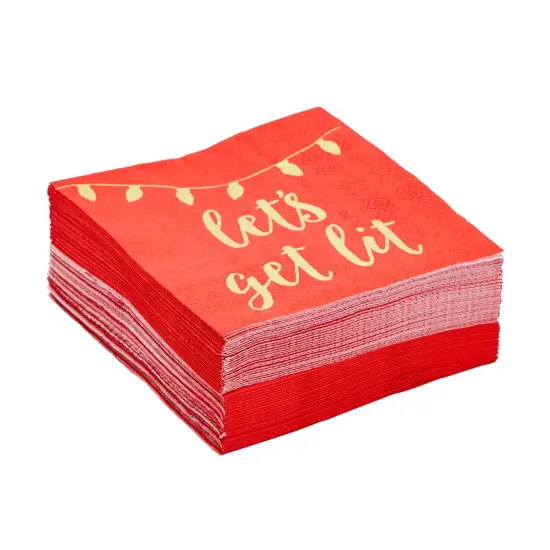 Juvale 50 Pack Christmas Cocktail Napkins, Red Let's Get Lit Design Holiday Party Supplies, 5 x 5 Inches, Red Napkins for Christmas Party {5}