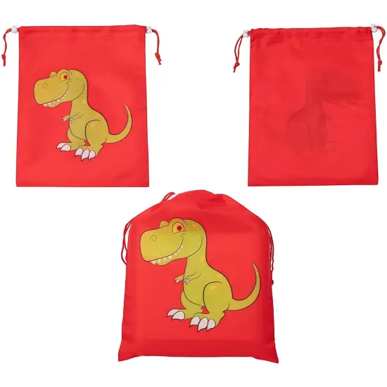 Drawstring Bags - 12-Pack Party Favor Bags for Kids Dinosaur Birthday, 3 Assorted Designs, Goodie Treat Bags, Dino Themed Party Supplies, For Giveaways and Gifts, Green, Red, Yellow, 9.7 x 12 Inches {5}