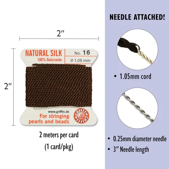 Size 16 Griffin Bead Cord 100% Natural Silk Brown {4}