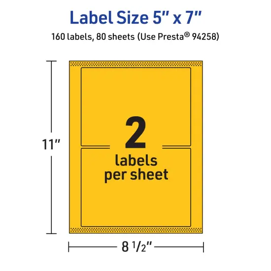 Avery Bright Yellow Paper Labels, 5" x 7" Rectangle {5}