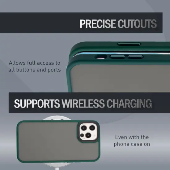 Insten Case Compatible With iPhone 12 Pro Max Case 6.7 inch, Translucent Matte Hybrid Hard Back Flexible TPU Bumper, Anti-Shatter Anti-shock Drop Protection, Wireless Charging, Dark Green {5}