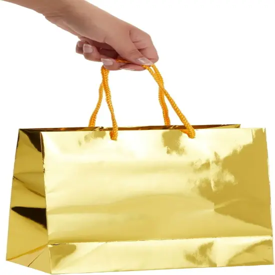 24 Pack Metallic Gold Gift Bags with Handles for Birthday Party Favors {4}
