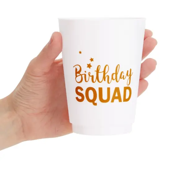16 Pack Reusable Happy Birthday Party Cups for Women, Birthday Squad Plastic Tumblers for Adults (White, 16 oz, 4.25 x 3.5 Inches) {5}