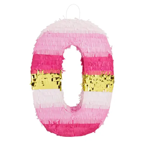 BLUE PANDA Number 0 Pinata, Pink and Gold for Kids Ages 3&ndash;14 Birthday Party Decorations, Fiesta, Anniversary Celebration, Small (16.5 x 11.35 x 3 In) {3}