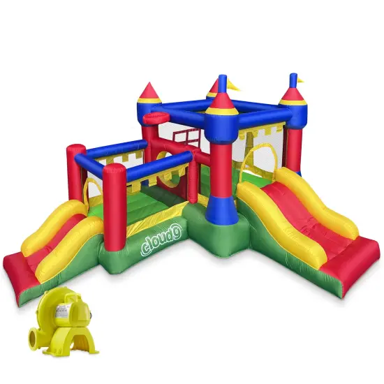 Cloud 9 Inflatable Castle Bounce House with Blower, Bouncer for Kids with Two Slides and Jumping Areas {1}