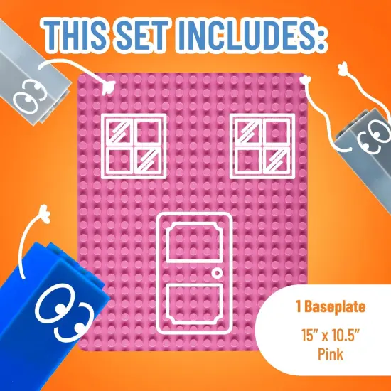 Classic Big Briks Baseplate 15" x 10.5" Large Building Brick Baseplate by Strictly Briks |100% Compatible with All Major Brands|Large Pegs for Toddlers | Single Pink Flat Bottom Base Plate, Ages 3-14 {3}