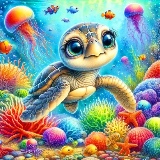 Cute Turtle Diamond Painting Kit for Adults, Sea Turtle Diamond Art Kits for Beginners, Full Drill Round Gem Art Diamond Painting for Home Wall Decor Gift 14x14inch {1}