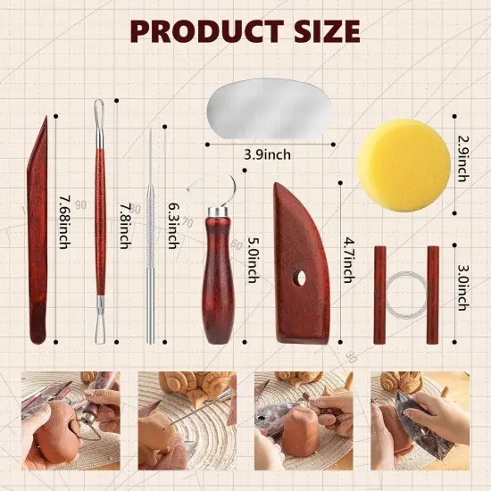 8PCS Stained Wooden Pottery Sculpting Tools, Wood Clay Cleaning Tool Set {2}