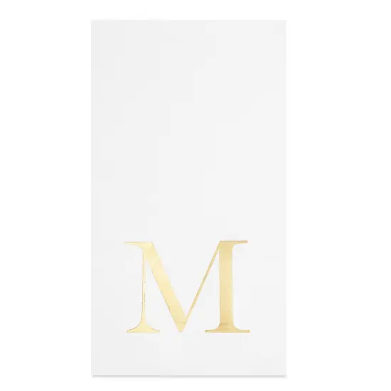 Sparkle and Bash 100 Pack Gold Foil Initial Letter M White Monogram Paper Napkins for Wedding Reception, Table Decorations (4 x 8 In) {6}