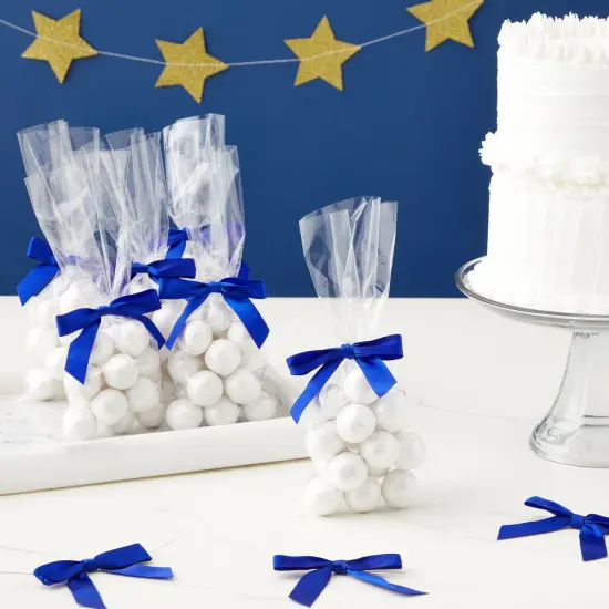 Bright Creations 100 Pack Dark Blue Twist Tie for Treat Bags, 3-Inch Small Satin Ribbons for Craft Decoration, Gift Wrap, Themed Party Favors, Baked Goods Gold {2}