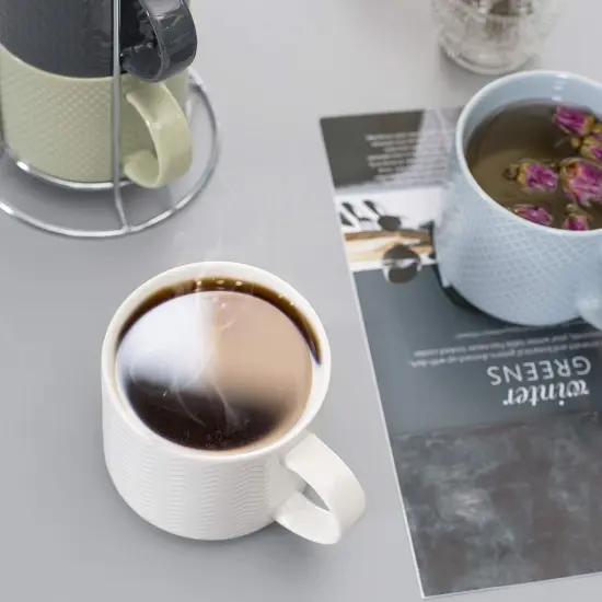 Coffee Mugs, Stackable Porcelain Coffee Cups Gift Set of 4 with Metal Stand {4}
