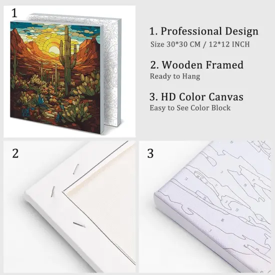 Framed Paint by Numbers for Adults Beginner, Wilderness Landscape Acrylic Easy Paint by Numbers Kits with Frame Cactus Art Craft Kits for Adults Suitable for Wall Decoration {4}