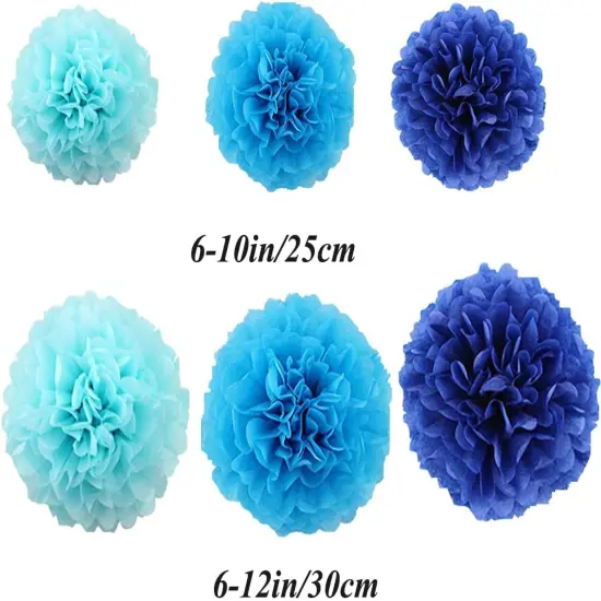 12pcs 10in 12in Blue Pack Paper Pom Poms Tissue Paper Flower pom poms Hanging Paper Flower Balls Wedding Party Flower Decorations DIY Art Craft Blooms for Birthday Baby Shower Nursery Decor {2}