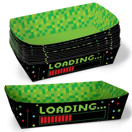 Big Dot of Happiness Pixel Video Game Party Paper Food Trays, Disposable Double-Sided Paper Food Holders for Nachos, Hot Dogs, French Fries - 12 Ct {1}