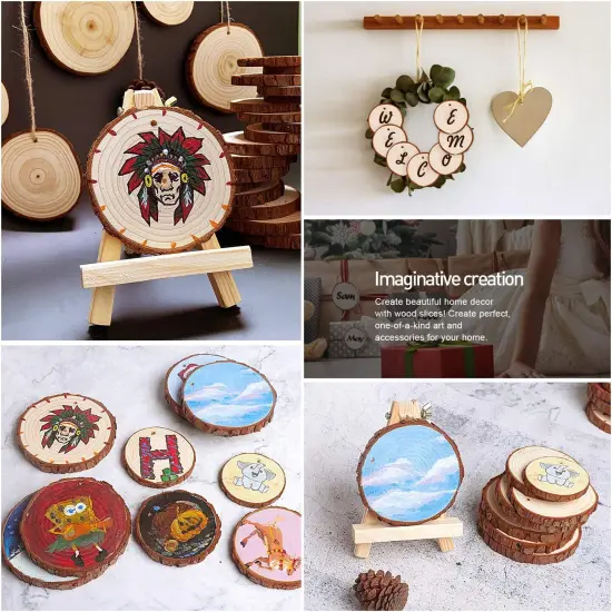 Natural Wood Slices - 30 Pcs 3.5-4 inches Craft Unfinished Wood kit {4}