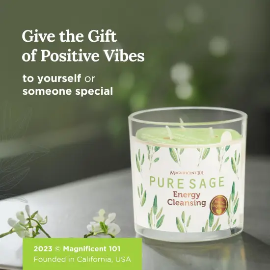Magnificent 101 Pure Sage Energy Cleansing Aromatherapy Glass Candle for Meditation, Manifestation, and Intention-Setting - 14.5 oz Natural Soy Wax and Essential Oil | 56-Hour Burn Time Green {6}