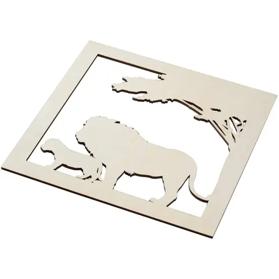 Wooden Cutouts for Crafts, Lion Cutout Sign (11.6 x 0.2 in, 2-Pack) Brown {1}