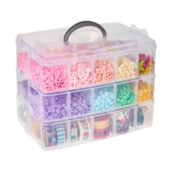 3-Tier Plastic Craft Storage Containers with 30 Compartments, 40 Sticker Labels (9.5 x 6.5 x 7.2 Inch) White {4}