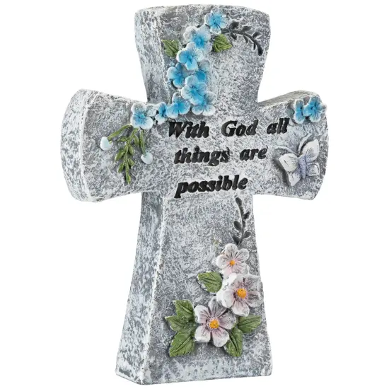 Northlight With God All Things Are Possible Floral Cross Statue - 6.75" Gray {6}