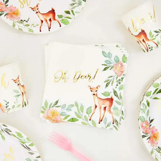 Oh Deer Baby Shower Decorations, White Paper Napkins (6.5 In, 50 Pack) {3}