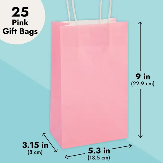 25-Pack Pink Gift Bags with Handles - Small Paper Treat Bags for Birthday, Wedding, Retail (5.3x3.2x9 In) {4}