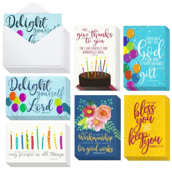 48 Pack Religious Christian Birthday Cards Bulk Set with Envelopes, Bible Verse Design (4 x 6 In) {1}